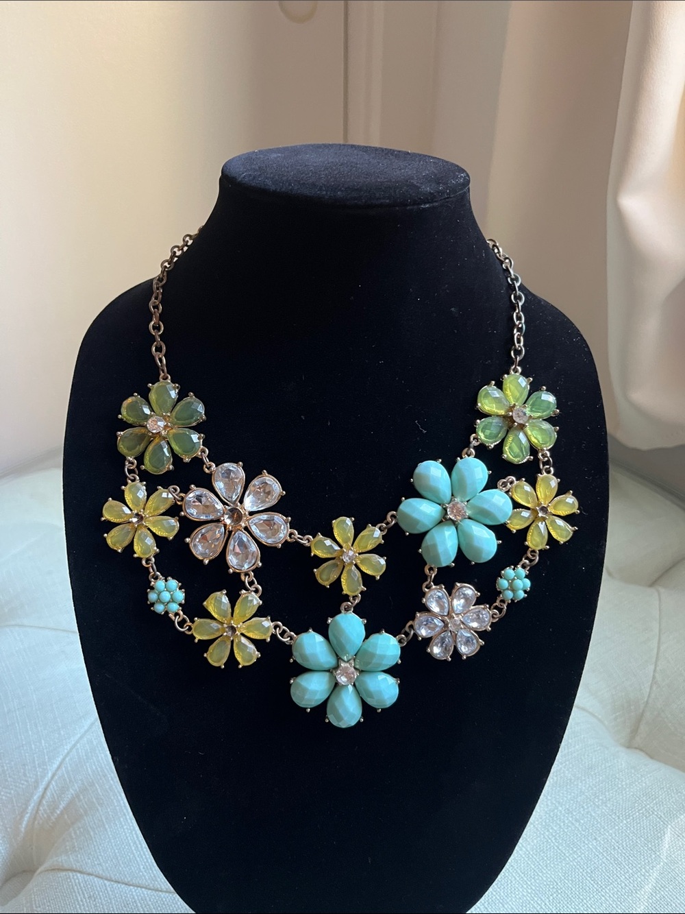 Floral Statement Necklace in Turquoise, Yellow & Clear